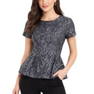 Ann Taylor Women's Small Petite Black Jacquard Pleated Blouse